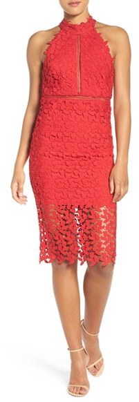 gemma halter lace sheath dress bardot