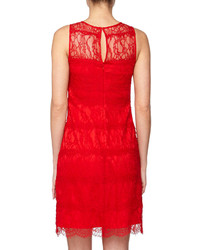 Kay Unger New York Illusion Lace Cocktail Dress Red