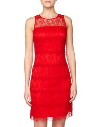 Kay Unger New York Illusion Lace Cocktail Dress Red