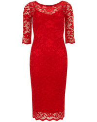 Dorothy Perkins Jolie Moi Red 34 Sleeve Lace Bodycon Dress