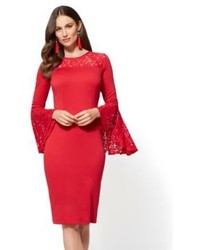 New York & Co. Lace Accent Bell Sleeve Sheath Dress Petite