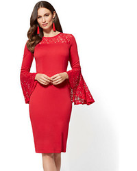 New York & Co. Lace Accent Bell Sleeve Sheath Dress Petite