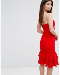 Love Triangle Bandeau Midi Dress With Double Frill