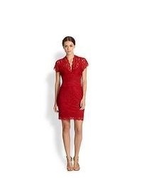 Nicole Miller Stretch Lace Dress Red