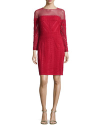 Tadashi Shoji Paneled Lace Illusion Sheath Dress Red Rock