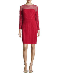 Tadashi Shoji Paneled Lace Illusion Sheath Dress Red Rock