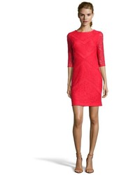 Julia Jordan Red Lace Mesh Panel 34 Sleeve Fitted Dress