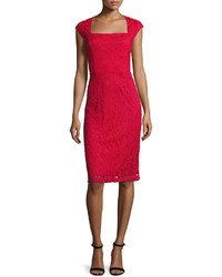 Donna Ricco Sleeveless Lace Sheath Dress Red