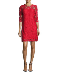 Taylor 34 Sleeve Lace Shift Dress Red