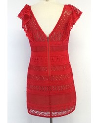 BCBGMAXAZRIA Bcbg Red Cotton Blend Lace Shift Dress