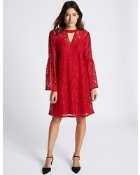 Marks and Spencer Floral Lace Flute Sleeve Shift Dress
