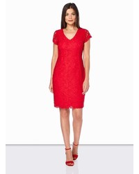 Roman Originals Red V Neck Lace Shift Dress