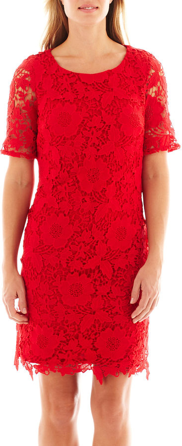 red lace shift dress