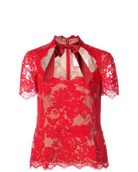 Red Lace Short Sleeve Blouse