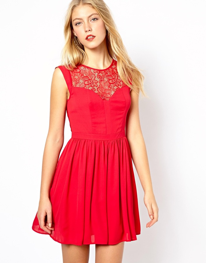 oasis red lace skater dress