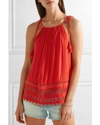 Alice + Olivia Alice Olivia Danya Lace Trimmed Crepon Camisole Red