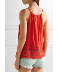 Alice + Olivia Alice Olivia Danya Lace Trimmed Crepon Camisole Red