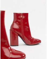 RAID Dolley Red Patent Heeled Ankle Boots Crinkle Patent