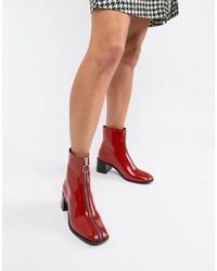 Eeight E8 By Miista Red Patent Leather Front Zip Heeled Boots