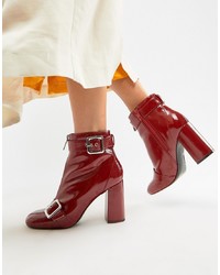 Miss Selfridge Patent Heeled Boots With Detail In Red
