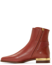 Chloé Red Leather Ankle Boots