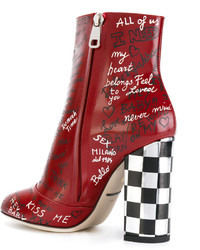 Dolce & Gabbana Red Leather Graffiti 120 Ankle Boots