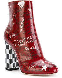 Dolce & Gabbana Red Leather Graffiti 120 Ankle Boots