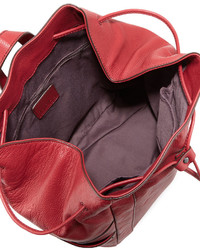 Kooba Connor Leather Drawstring Sling Backpack Red Russian