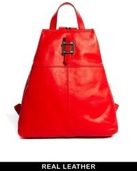 Asos Leather Fold Up Backpack Red