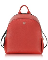 MCM Polke Studs Ruby Red Leather Mini Backpack