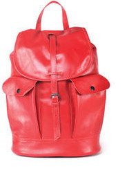 Red Leather Backpack With Two Side Pockets
