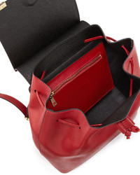 Neiman Marcus Saffiano Flap Drawstring Backpack Dark Red