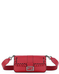 Fendi Baguette Whipstitch Leather Shoulder Bag Red