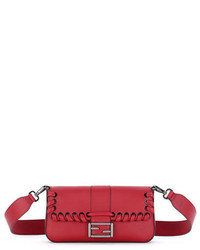 Fendi Baguette Whipstitch Leather Shoulder Bag Red