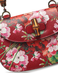 Gucci Bamboo Classic Blooms Small Top Handle Bag Red
