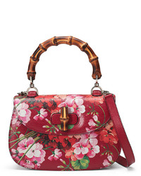 Gucci Bamboo Classic Blooms Small Top Handle Bag Red