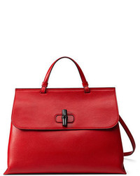 Gucci Bamboo Daily Leather Top Handle Bag Red