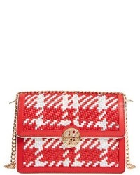 Tory Burch Duet Woven Leather Shoulder Bag Red