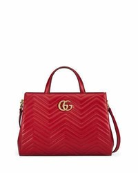 Gucci Gg Marmont Medium Matelass Top Handle Bag Hibiscus Red