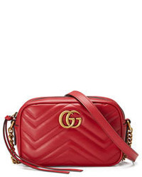 Gucci Gg Marmont Mini Matelass Camera Bag Hibiscus Red