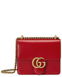 Gucci Gg Marmont Small Leather Shoulder Bag Red