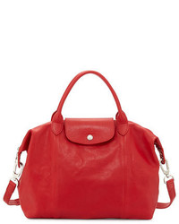 Longchamp Le Pliage Cuir Handbag With Strap Cherry