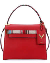 Valentino My Rockstud Medium Beaded Satchel Bag Red