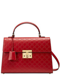 Gucci Padlock Medium Ssima Top Handle Satchel Bag Red