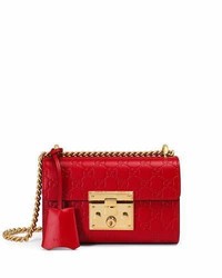 Gucci Padlock Signature Small Shoulder Bag Hibiscus Red