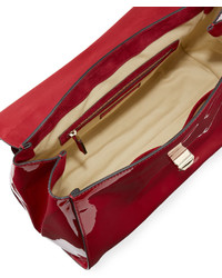 Valentino Patent Flap Top Handle Satchel Bag Scarlet