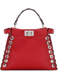 Fendi Peekaboo Mini Leather Satchel Bag Red