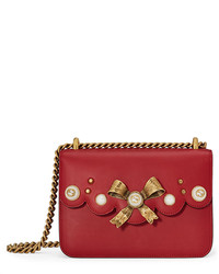Gucci Peony Small Leather Chain Shoulder Bag Red