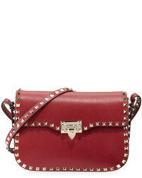 Valentino Rockstud Leather Flap Top Shoulder Bag Scarlet