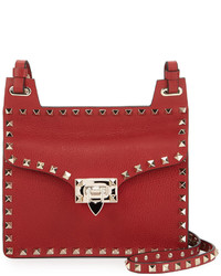 Valentino Rockstud Lock Flap Square Shoulder Bag Red